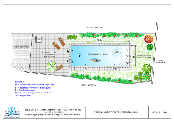piscina interrata isoblok, forma classica, fondo piano, solarium, scala e locale tecnico, realizzata da Acqua SPA®